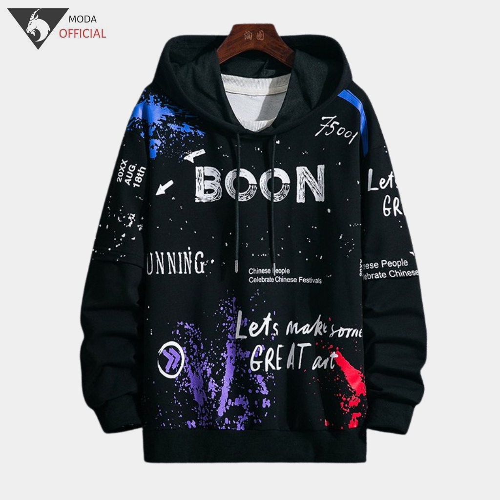 Áo Hoodie - Áo Nỉ Nam Nữ MODA In Hình Chữ BOOM Phong Cách Trẻ Trung Năng Động Tay Dài Vãi NỈ 2 Màu Trắng, Đen
