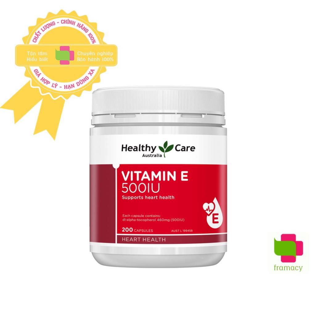 Viên uống Healthy Care Vitamin E 500IU, Úc (200v) hỗ trợ tái tạo, làm đẹp da và tóc cho người từ 12 tuổi