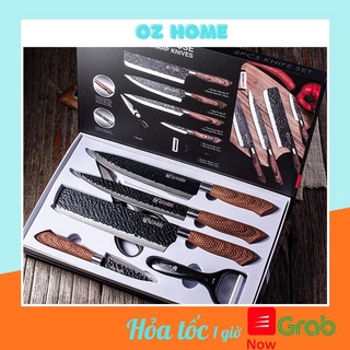 Bộ dao kéo nhà bếp combo 6 món cao cấp gồm dao chặt, thái, gọt hoa quả, kéo, nạo gọt bt31