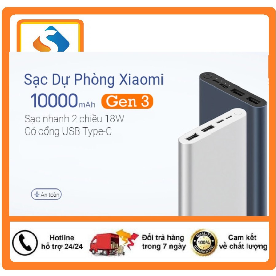 HỘP ĐỰNG Pin Sạc Dự Phòng Xiaomi Gen 3 10.000 mAh Phiên Bản Nâng Cấp Xiaomi Gen 2S - 2 Cổng USB và 1 Type C