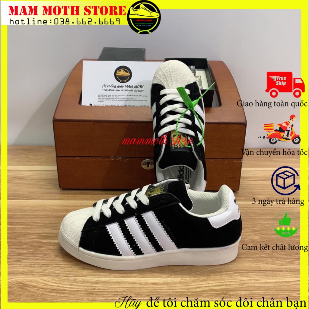 Giày supperstar,sneaker sò tem vang đen full box kèm combo quà tặng shop MAMMOTH