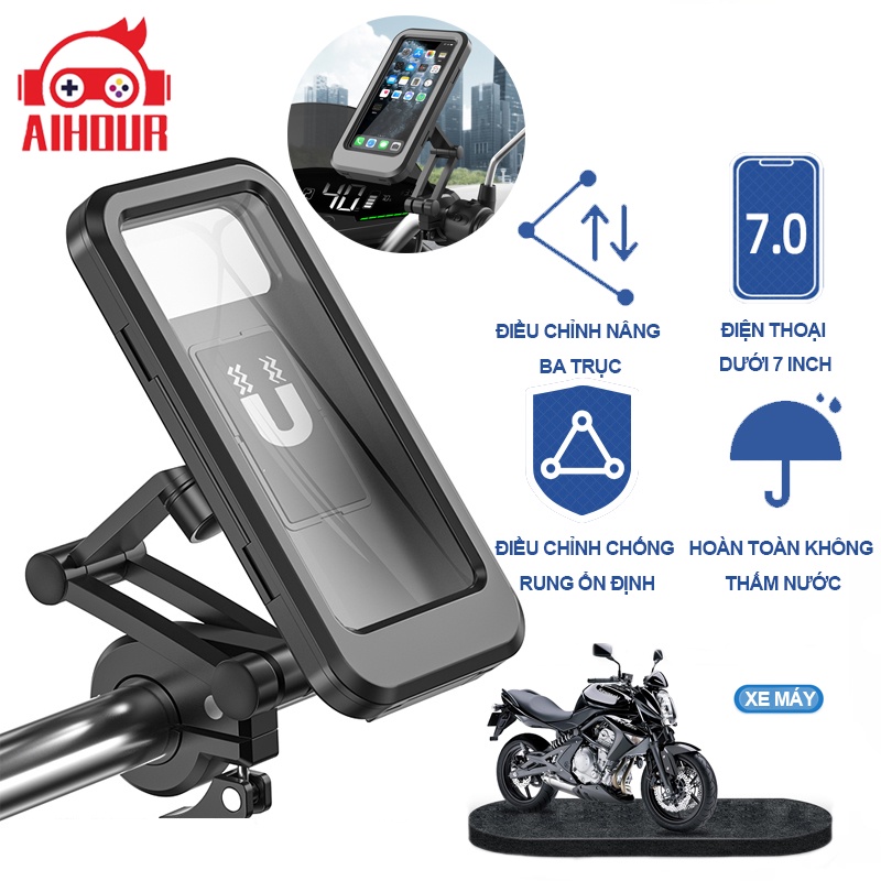 giá đỡ điện thoại xe máy gắn điện thoại xe máy xp không thấm nước Cơ sở có thể nâng 360 ° có thể điều chỉnh
