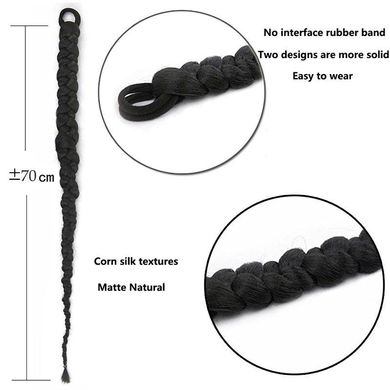 Đuôi Tóc Giả Thắt Bím Bằng Sợi Tổng Hợp Kèm Dây Cao Su Dài Dùng Tập Boxing