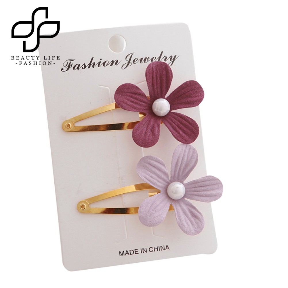 Set 2 Kẹp Tóc Hình Cánh Hoa Đính Hạt Giả Ngọc Trai