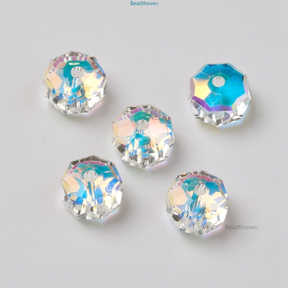 Bộ 5 hạt thủy tinh pha lê AB mặt màu hình tròn dẹt mạ điện 8x5mm lỗ 1.7mm