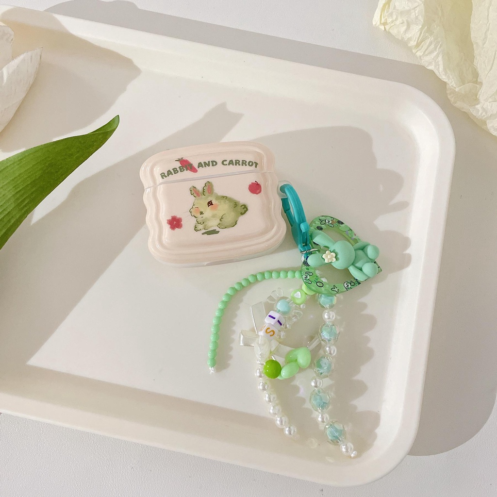 Vỏ Bảo Vệ Hộp Sạc Tai Nghe Bluetooth AirPods pro 1 / 2 3 2021 gen3 Bằng Silicon tpu Mềm Hình Thỏ Hoạt Hình Chống Sốc Kèm Móc Khóa Ngọc Trai