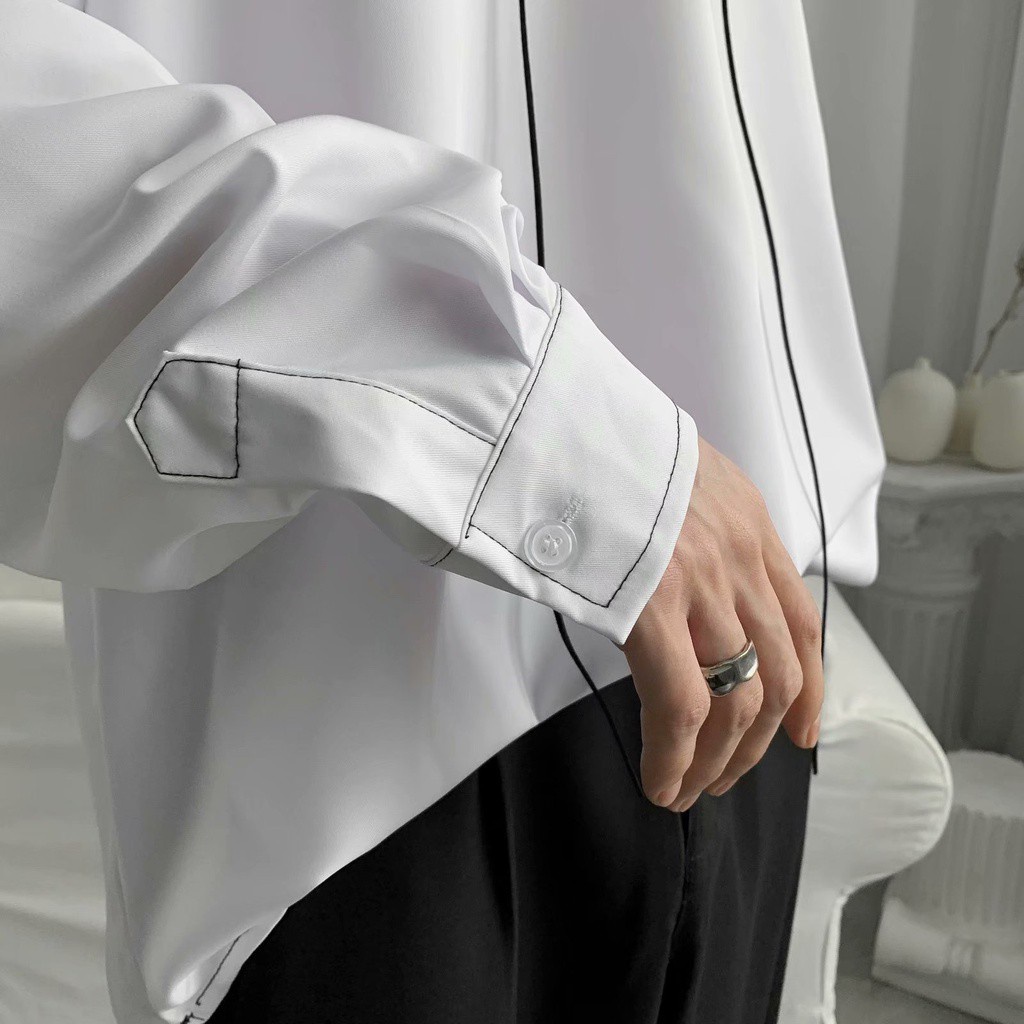 Áo sơ mi tay dài dáng rộng thiết kế đơn giản thời trang lịch lãm cho nam