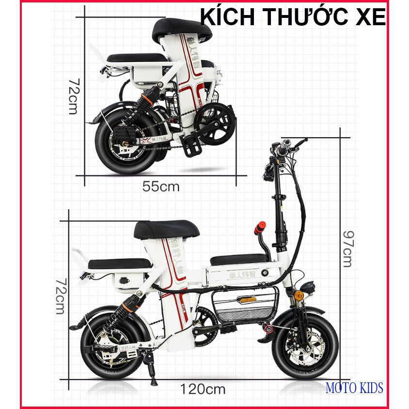 Xe điện Theli 2022, xe đạp điện gập gọn Adiman a2-Theli/ Pinlithium 48V/ 3 ghế ngồi