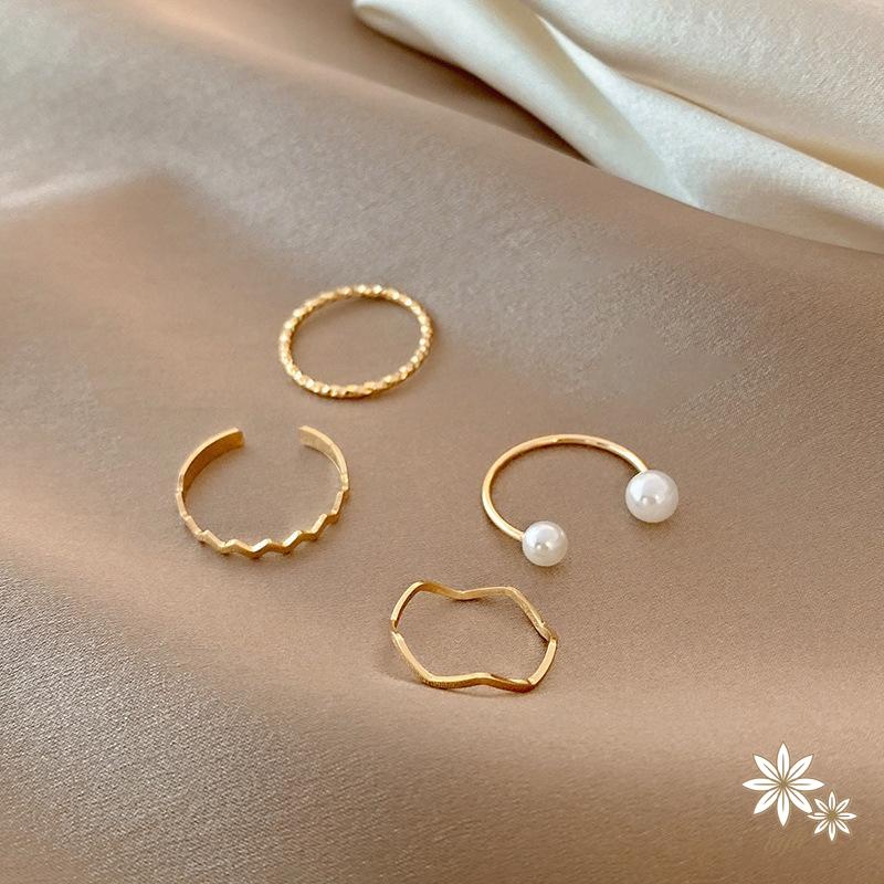 Set 4 nhẫn hở đính ngọc trai giả thời trang cho nữ