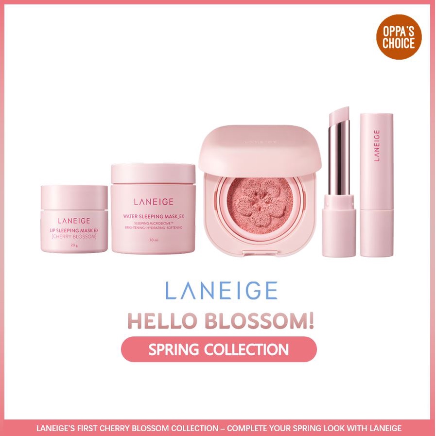 Bộ mỹ phẩm LANEIGE HELLO BLOSSOM gồm mặt nạ ngủ cho môi + mặt nạ ngủ + phấn má hồng + son tint dưỡng ẩm