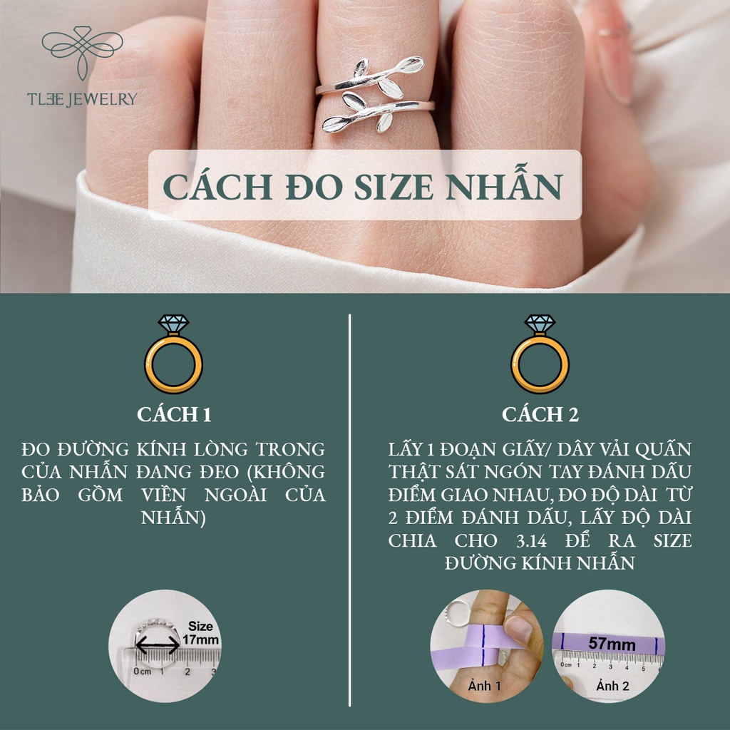 Nhẫn bạc nữ TLEE hình lá kiểu dáng hở basic thanh lịch NCJ A0210