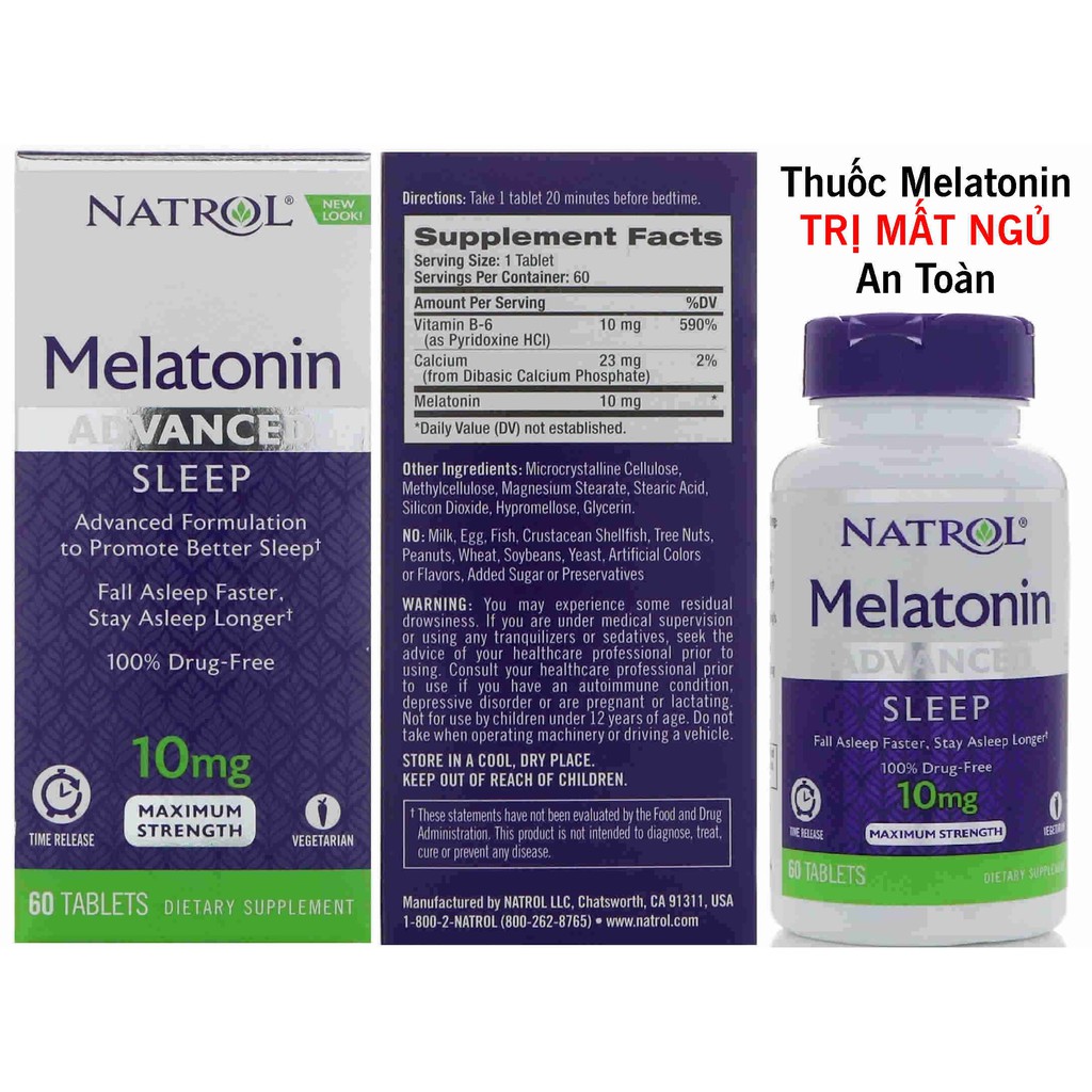 Melatonin 10mg Natrol Mỹ - Hỗ Trợ Tri Mất Ngủ