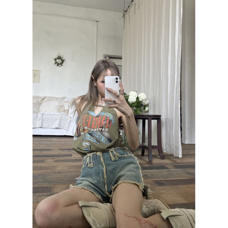 Quần short denim JSC dáng chữ A lưng thấp ôm dáng phong cách Âu Mỹ cổ điển đường phố mùa hè cho nữ