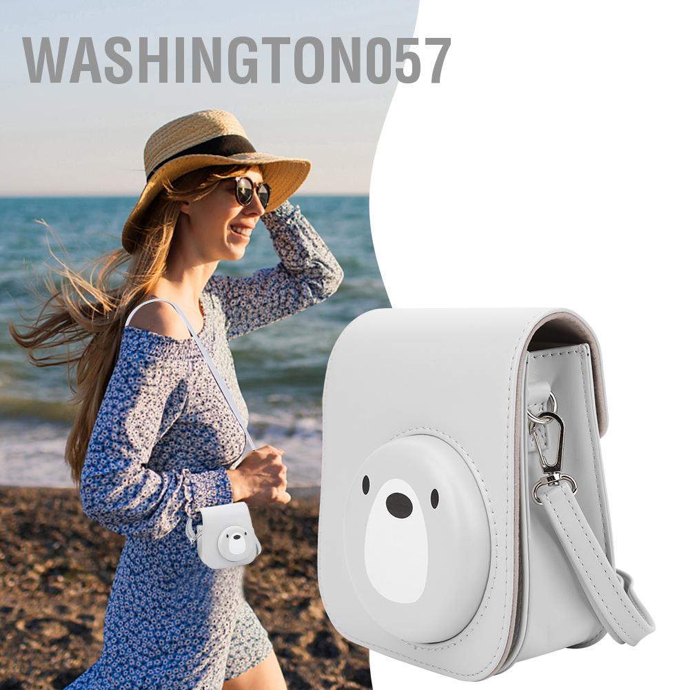 Washington057 PU Retro Camera Bag Cover Storage Pouch with Shoulder Strap for Instant mini11