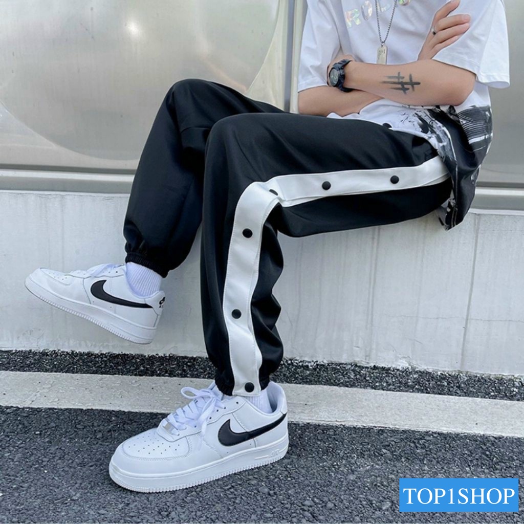 [ĐỘC LẠ] Quần jogger ống rộng line đóng cúc unisex bo chun Basic overszie nam nữ