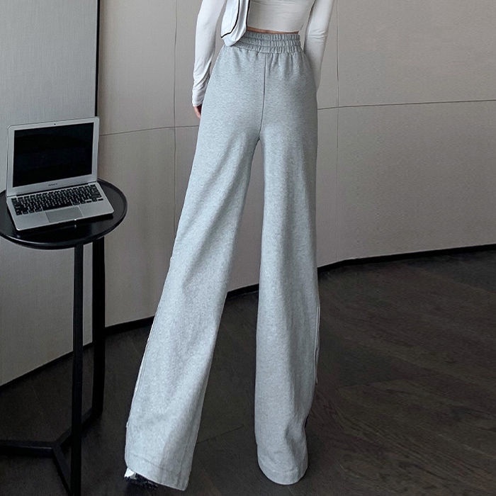 Jiashucheng Quần Thể Thao Ống Rộng Mỏng Màu Xám Phong Cách Harajuku Thu Đông Cho Nữ