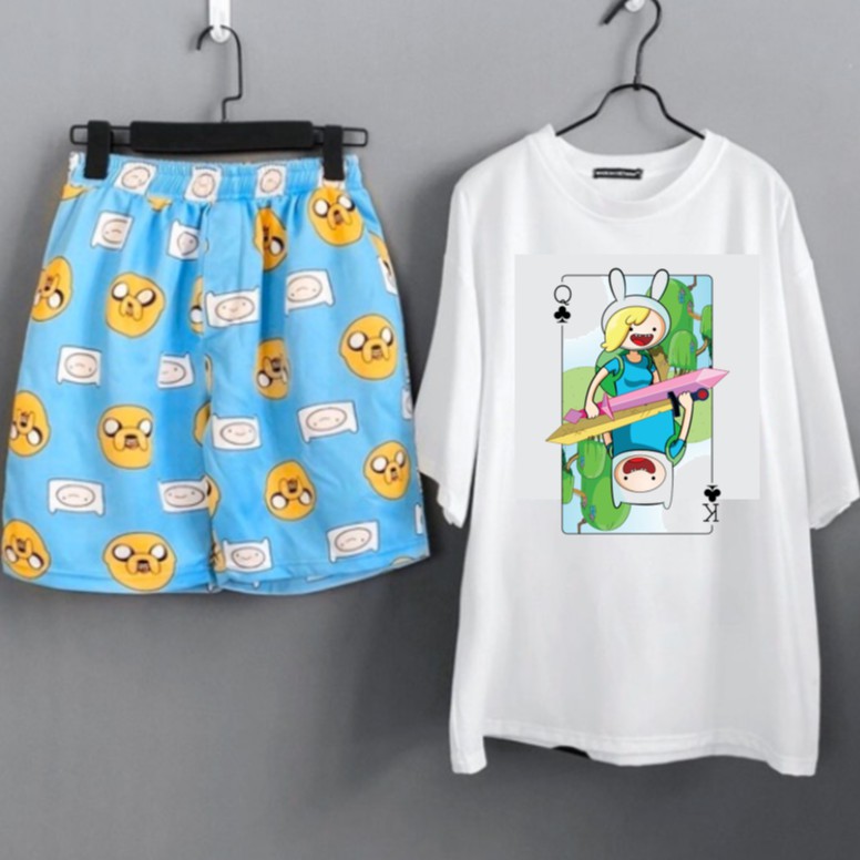 [COMBO TIẾT KIỆM] Set áo Adventure Time + quần short cartoon unisex