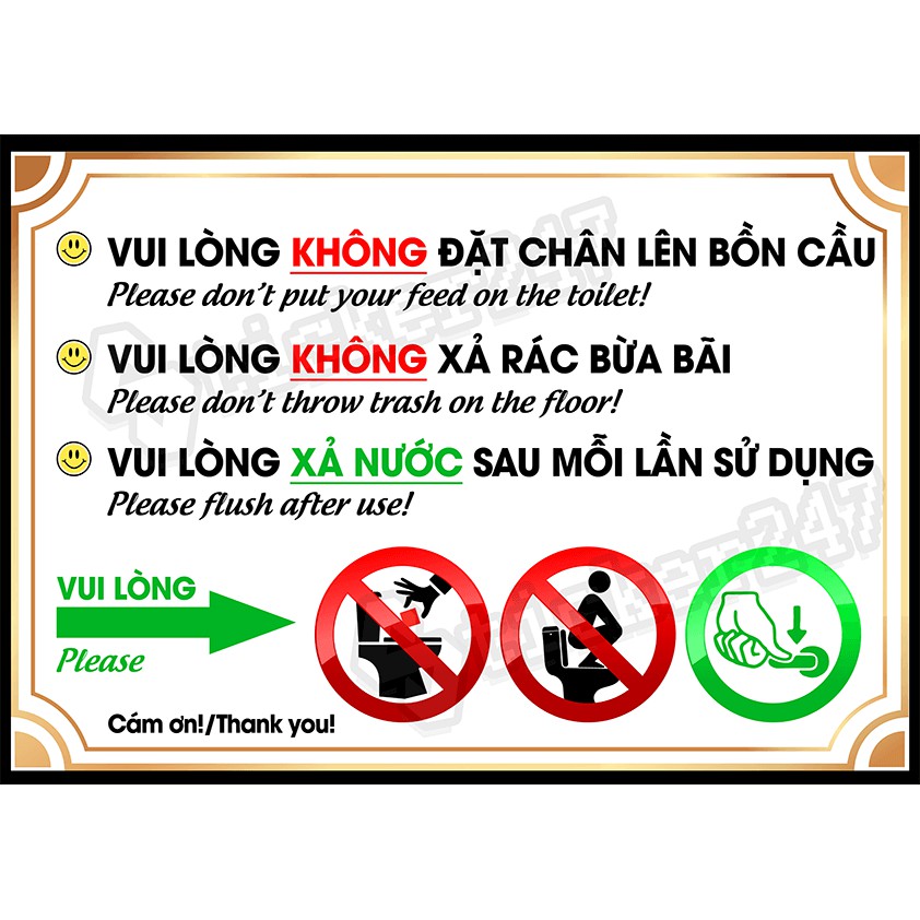 Poster/Sticker tấm decal dán biển báo nhà vệ sinh, toilet, restroom, nhà tắm, WC... chống nước