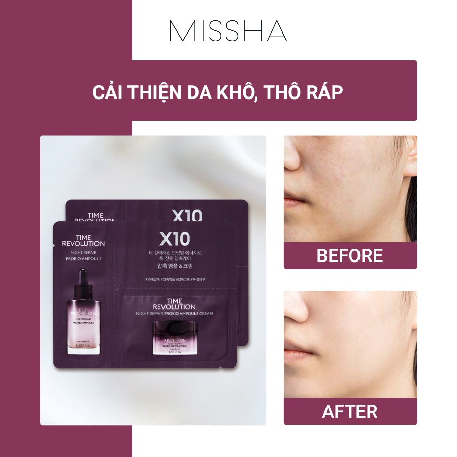 Sample Tinh Chất Và Kem Dưỡng Missha Time Revolution Night Repair Probio Ampoule Cream 2ml