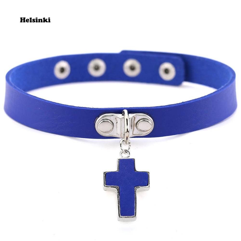 Vòng cổ choker nữ giả da mặt hình chữ thập