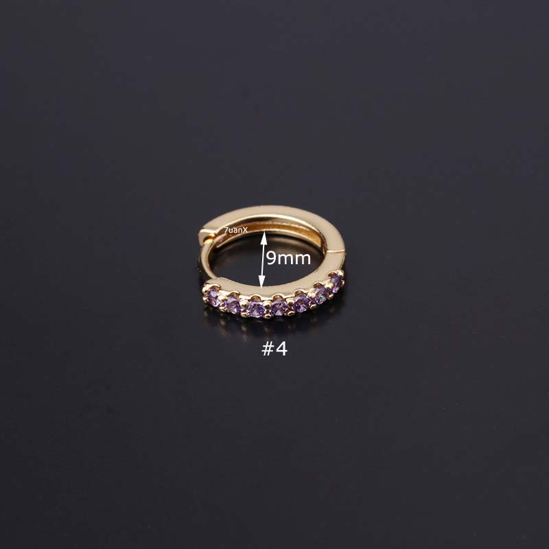 Khuyên tai lỗ xuyên dáng tròn ôm vành tai bằng đồng đính đá zircon nhân tạo