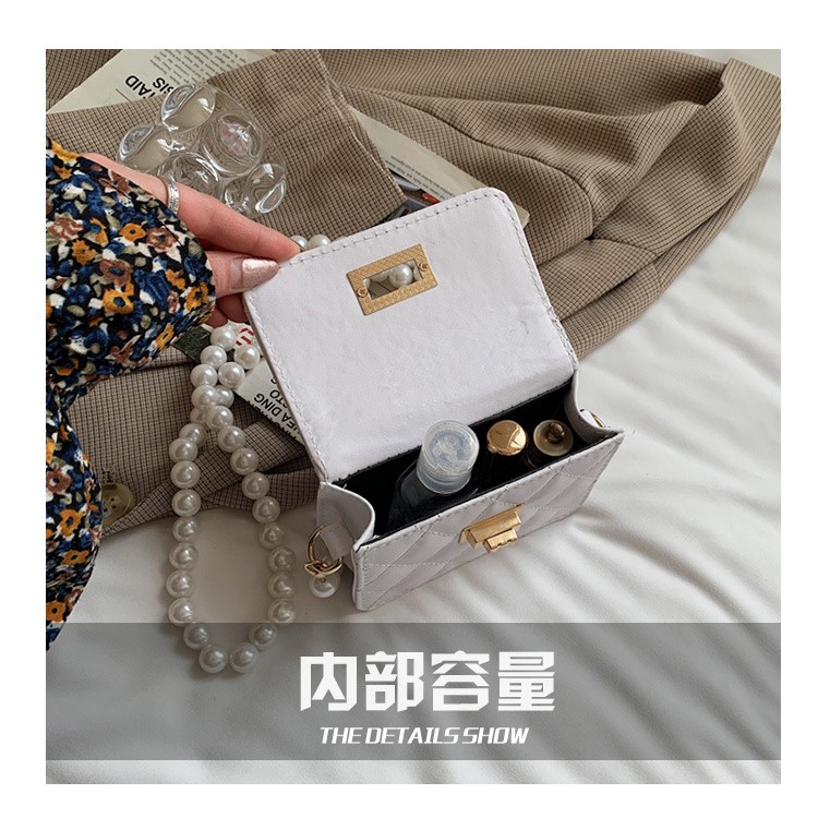 Túi xách hình vuông nhỏ đính đá phối ngọc trai giả thời trang 2023 phổ biến mới