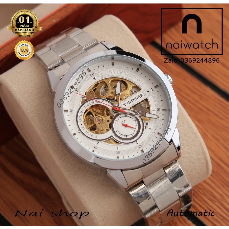 Đồng hồ nam Winner cơ lộ máy full bạc, thiết kế lộ full máy cơ, dễ dàng ngắm các chi tiết máy chuyển động, NaiWatch