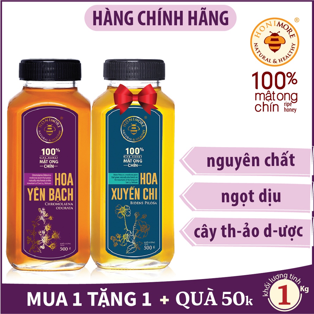 Mật ong nguyên chất - mật ong rừng Honimore hoa Yên Bạch 500g tặng mật ong nguyên chất 500g- tăng cường sức đề kháng