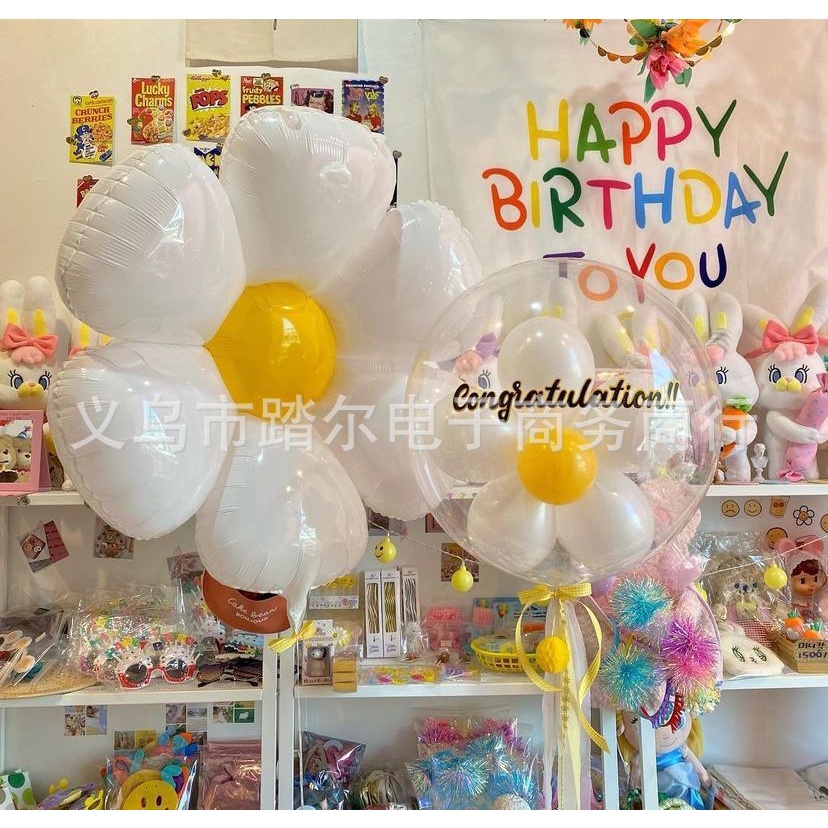 Bong bóng lá nhôm hình hoa cúc phong cách Hàn Quốc dùng trang trí tiệc sinh nhật