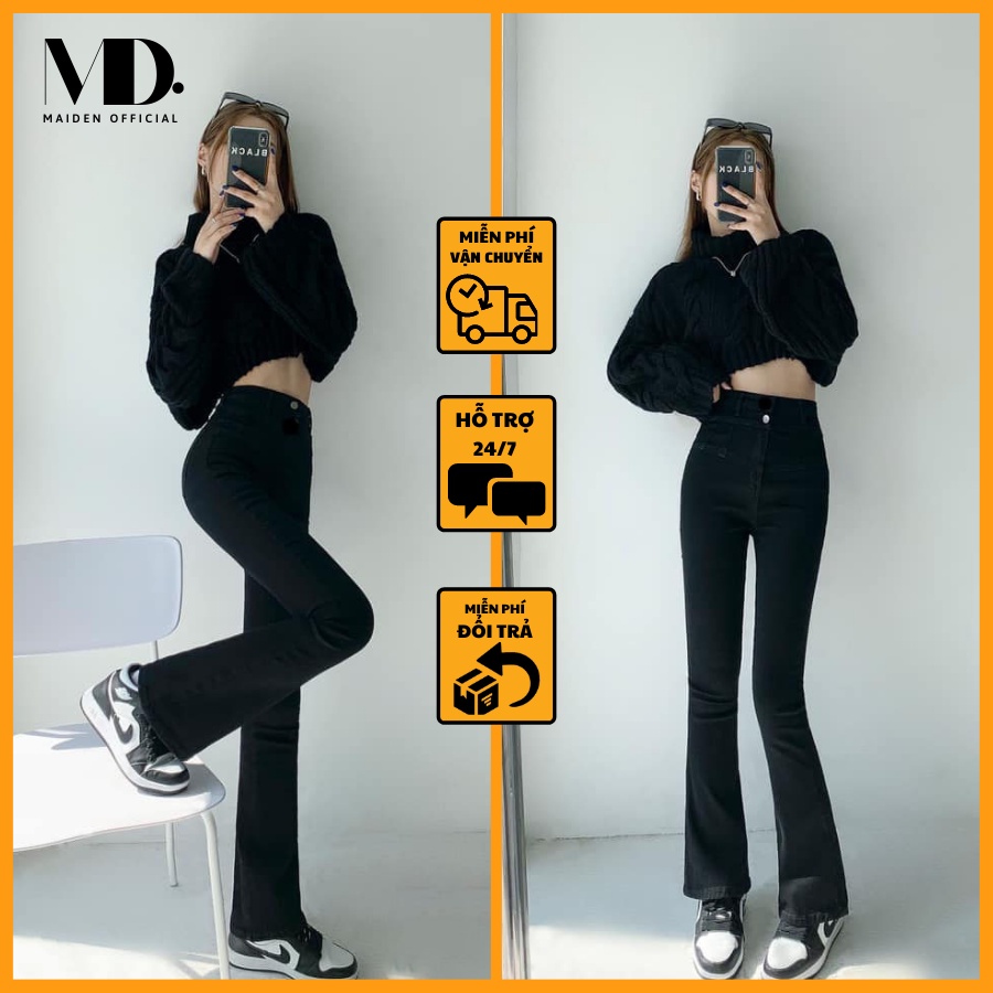 Quần Jean Ống Loe Cạp Cao Dáng Dài Siêu Hot Chất Mềm Co Giãn Nhẹ MD25
