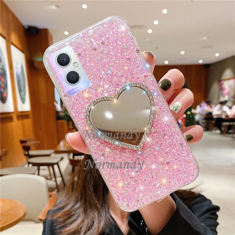 Ốp Điện Thoại Silica Gel Mềm Đính Đá Lấp Lánh Gắn Gương Trang Điểm Cho OPPO Reno7 Z / Reno6 Z 5G