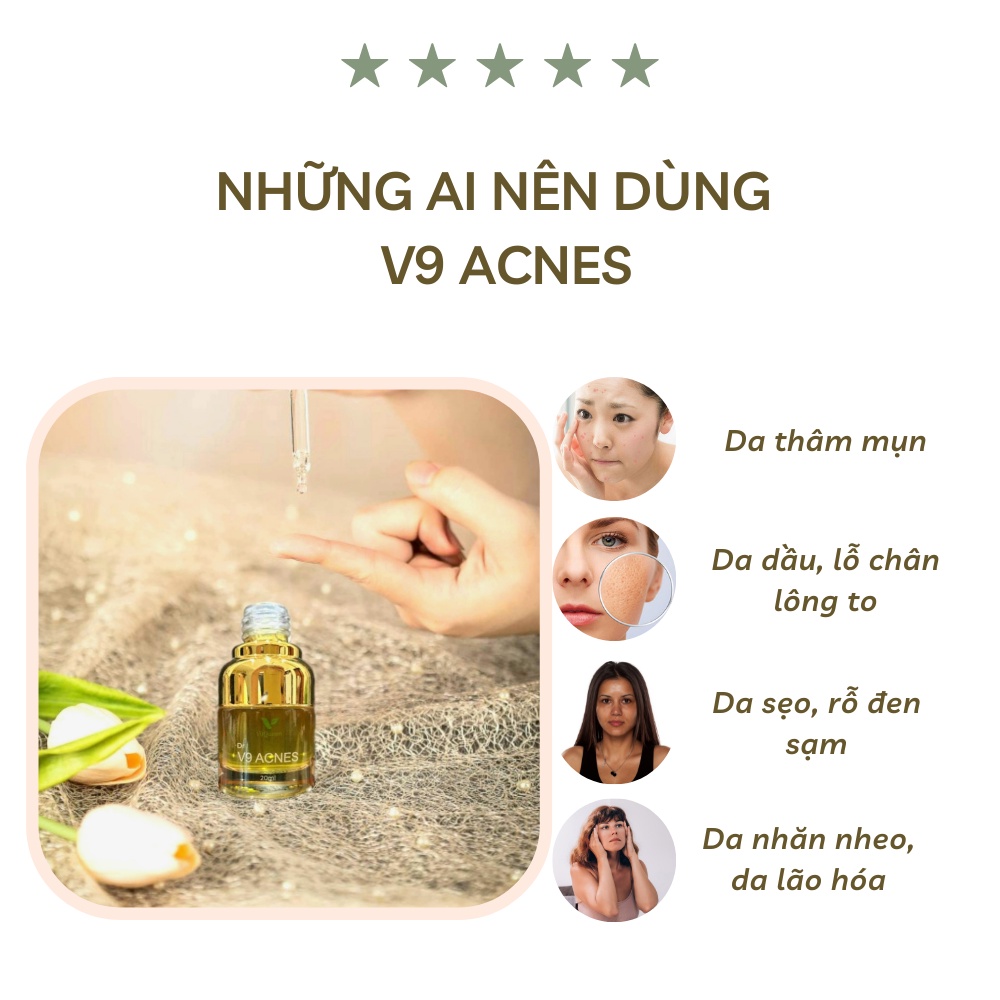 Serum giảm mụn V9Queen, tinh chất rau má dưỡng trắng da mờ thâm - Dr V9 Acnes 20ml