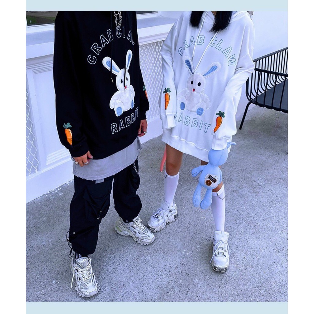 Áo hoodie unisex form rộng chất vải nỉ ngoại thỏ Crablaw cực dễ thương thời trang học đường