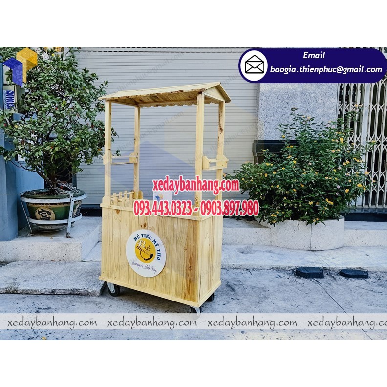 Xe đẩy bán hủ tiếu được làm bằn chất liệu gỗ Pallet cao cấp - xedaybanhang.com