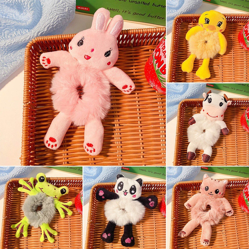 Dây Cột Tóc Lông Nhung Co Giãn Hình Gấu / Thỏ / Pikachu Dễ Thương Cho Bé Gái