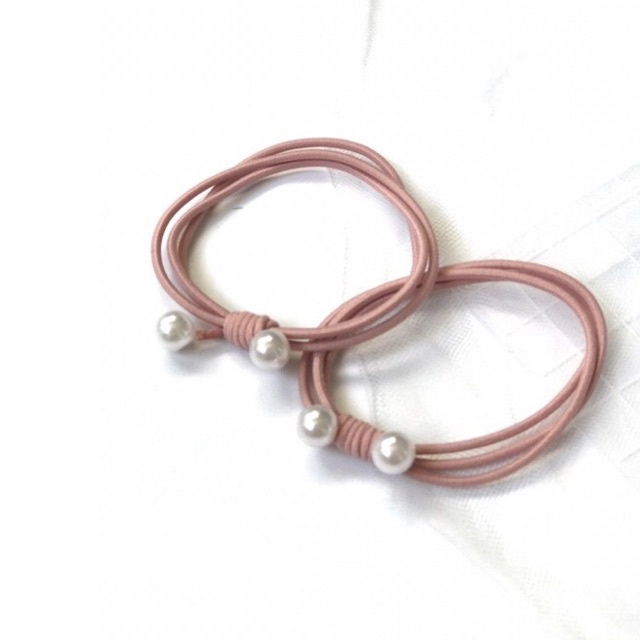 Dây buộc tóc trơn nhiều màu đính hạt trai giả thời trang cho nữ