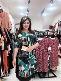 Áo dài xanh hoạ tiết bigsize