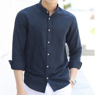 Áo Đũi (Linen) Nam Cài Khuy Cổ Trụ Dài Tay GUD09