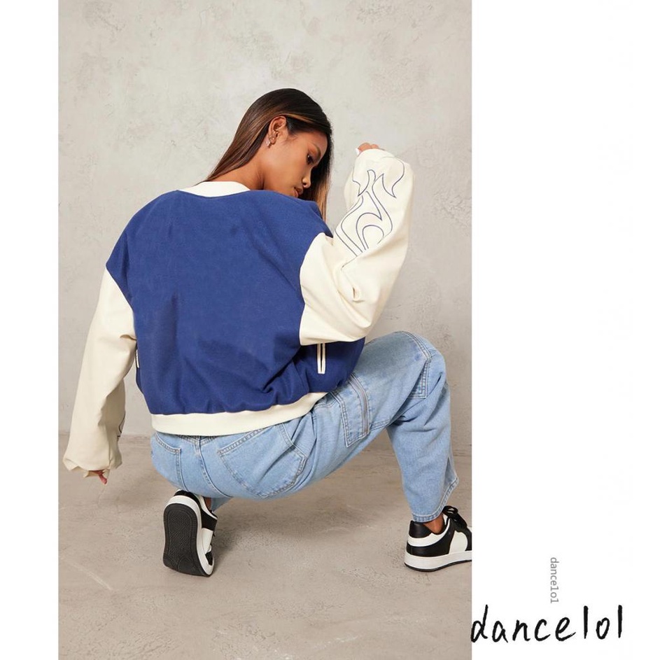 Áo Khoác Bóng Chày Nữ Tay Dài Khóa Kéo 1O1