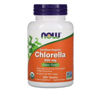 Viên uống tảo lục Chlorella Certificated hữu cơ Organic Now Food 500mg