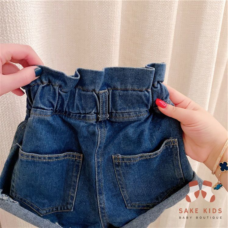 Quần jeans ngắn phối cạp nhún 2 cúc khóa cực xinh cho bé gái chất mềm đẹp phong cách Hàn Quốc mẫu mới nhất