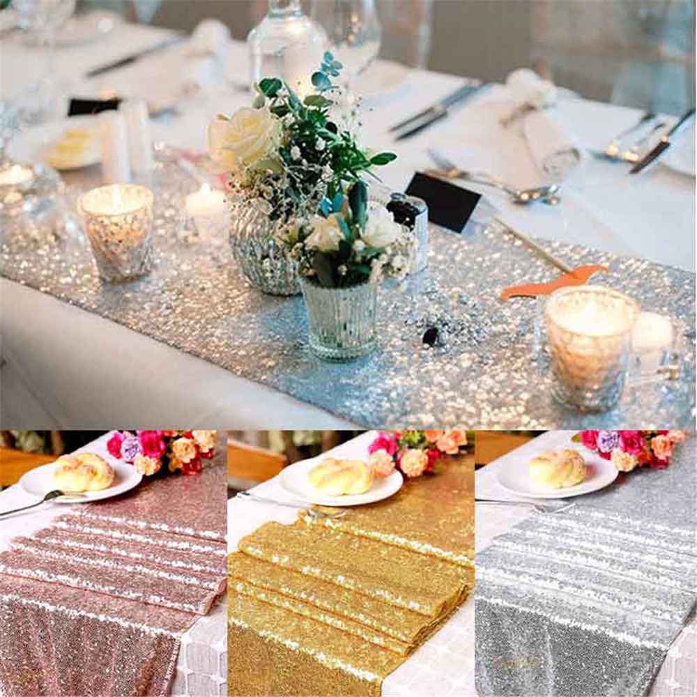 [Giảm giá thần tốc] Khăn trải bàn 30x180/275cm trang trí kim tuyến lấp lánh chuyên dụng cho dịp đám cưới/yến tiệc
