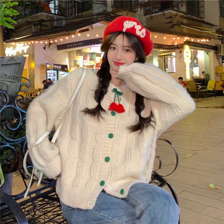 Áo Khoác Cardigan Dệt Kim Dáng Rộng Màu Tím Phong Cách Thời Trang Nhật Bản Mới