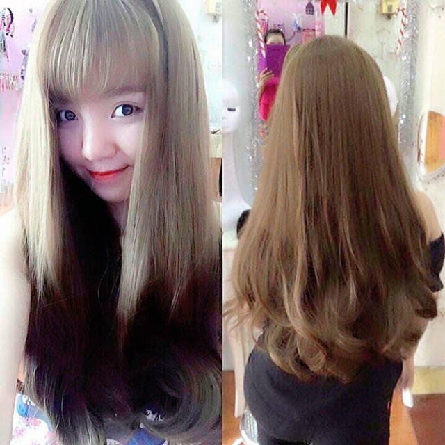 Tóc giả nữ đầu xoăn đuôi nâu vàng, c8136