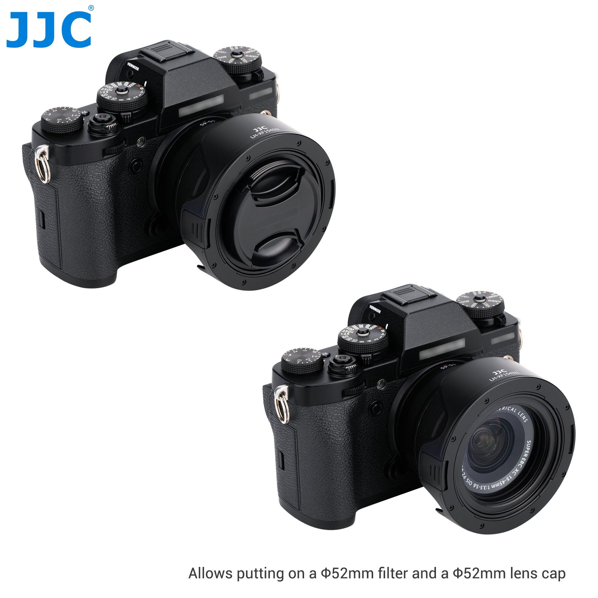 Loa che nắng JJC 52mm cho máy ảnh Fuji Fujifilm XC 15-45mm F3.5-5.6 OIS PZ và XF 18mm f2 R XT30 XT20 XT10 XT100 XA7 XA5