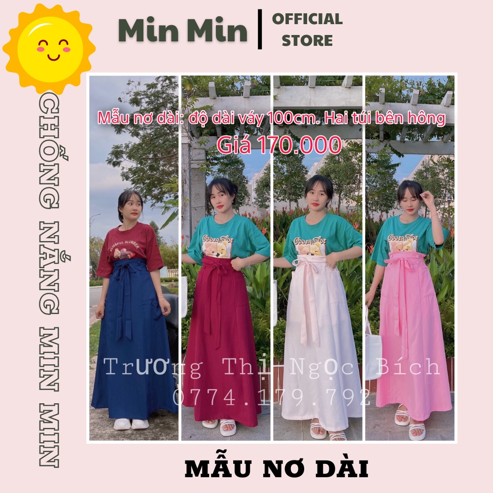 Váy Chống Nắng Nơ Dài 2 Túi Hông To Bự, Váy Che Nắng Thiết Kế Cao Cấp Nút Cài Lưng Bochun