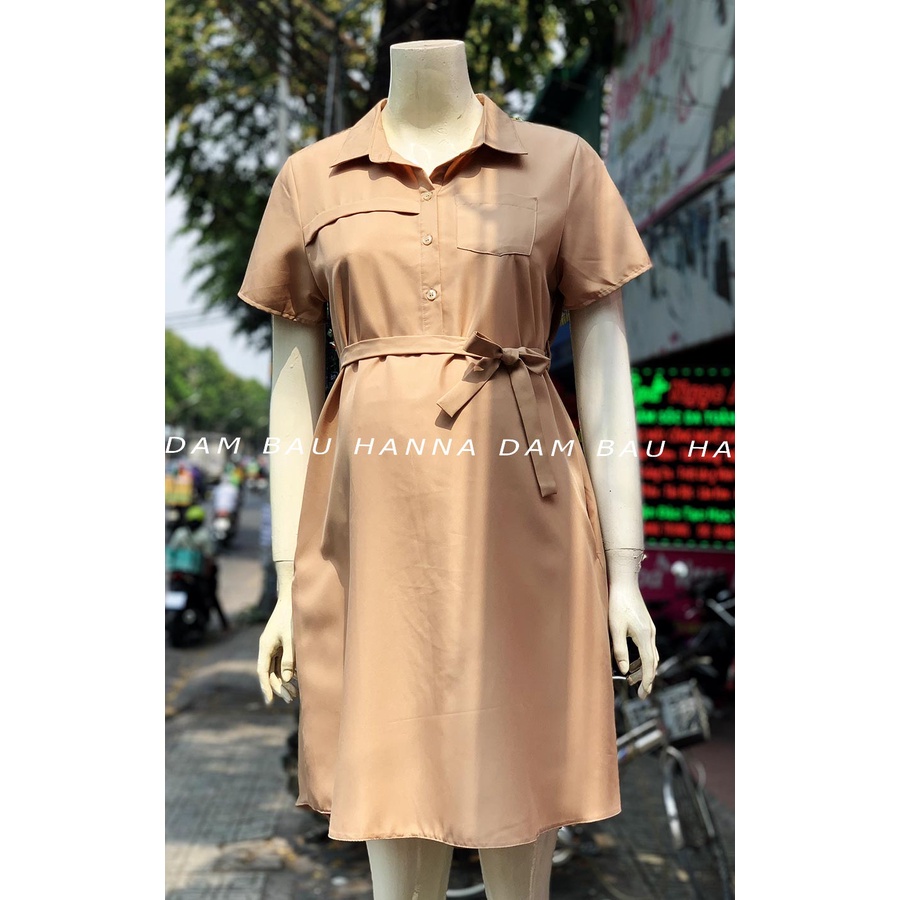 [HANNA] Đầm bầu công sở mặc bầu và sau sinh vải lụa cotton cao cấp thoáng mát mùa hè không nhăn có size 40-80kg váy dài