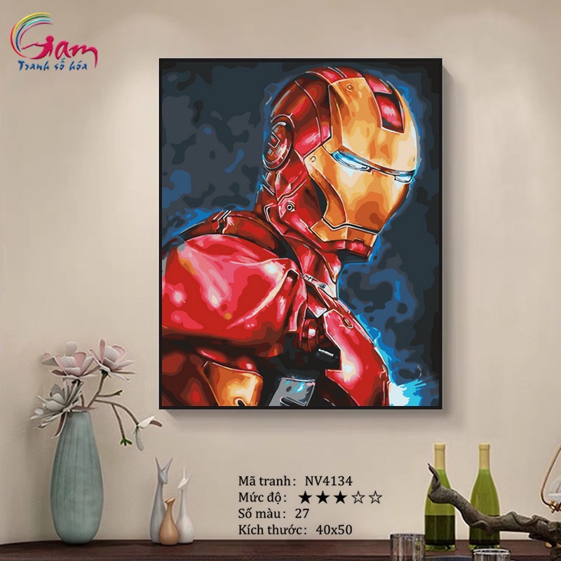 Tranh tô màu theo số Gam Marvel Người sắt Iron man có căng khung 40x50cm NV4134