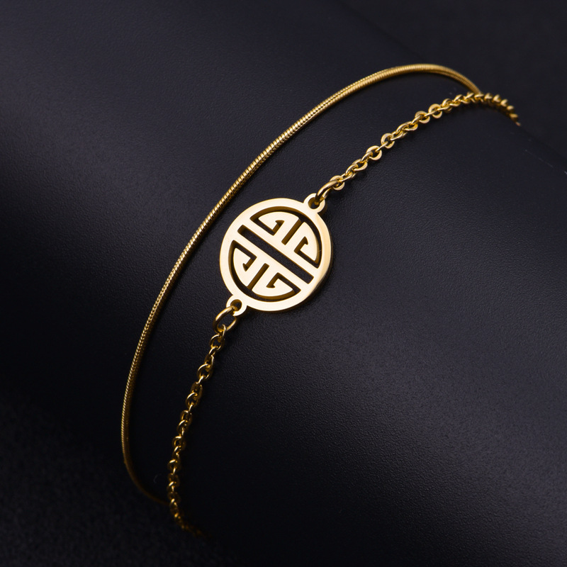 Vòng Tay MAYEBE LAVEND Bằng Thép Titan Mạ Vàng 18k Phong Cách Trung Hoa Cổ Điển