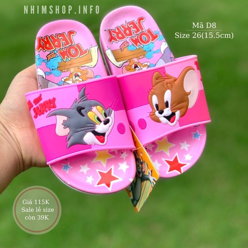 Dép bé gái mang trong nhà dép lê cho bé gái 3 - 5 tuổi họa tiết Tom &amp; Jerry nhựa dẻo chống trơn trượt D8